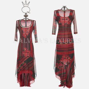 SAVE THE QUEEN LONG DRESS FLORAL PRINT STRETCH TULLE ASYMMETRICAL SKIRT sz M